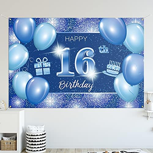 От 16–Ти Рожден Ден на Фона на Банер Декор в Синята Точка С Пайети 16 Години Тематична Украса за Парти в чест