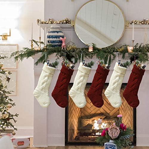 6 Опаковки Трикотажни Коледни Чорапи, 18 инча Червени Трикотажни Класически Коледни Чорапи с Белезници, Домашни Персонални