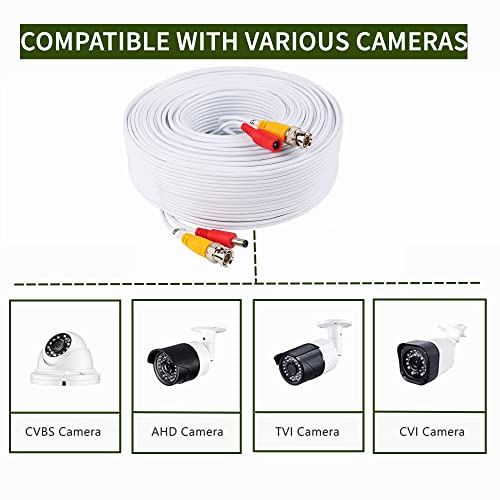 Не са 50-футовом Бяло видео кабел BNC и кабел за захранване конектор, Съвместим с камера за видеонаблюдение