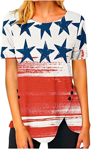 2023 Ден на Независимостта Блузи за Жени с участието на Американски Флаг, Тениска с Къс Ръкав и Нередовни Подолом, Блузи,