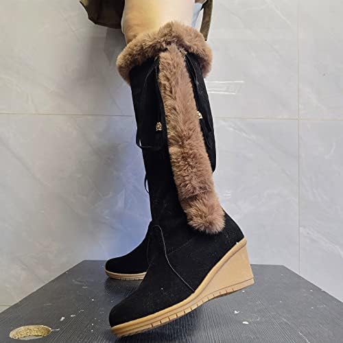 hlysgo/ Дамски зимни обувки на меху до средата на Прасците, Нескользящие Улични обувки на танкетке, Женски