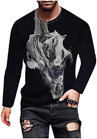 XZNB/ Мъжки Тениски с Цифрово 3D Принтом, Блузи с кръгло деколте и дълъг ръкав, Модни Есенни Дебнещ Ежедневни Тениски