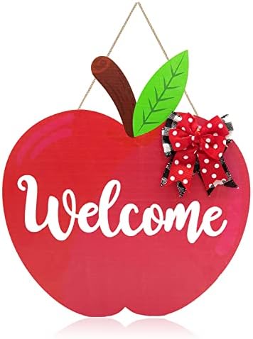 Добре дошли знак Обратно в училище Двустранно Печатна плака с ябълка за украса на класната стая, В първия и последния