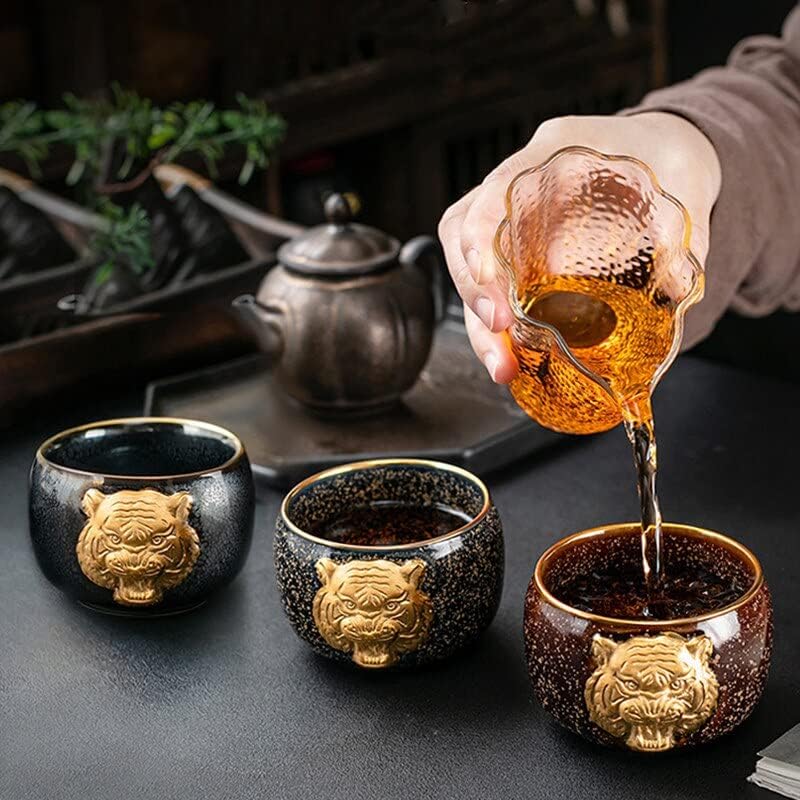 24-КАРАТОВО злато Кралски Тигър очите черешката Jianzhan чаена чаша с позлатени релефни лична чаша майстор чаша
