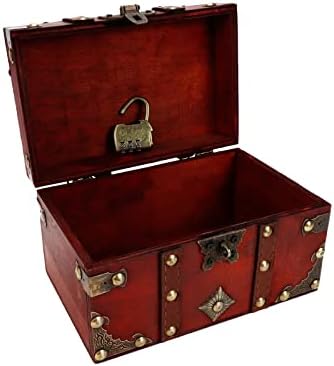 Полуметаллический Ретро Дървена Кутия За Съхранение, Декоративен Сандъка със Съкровището с Комбинирани Монтирани Ключалки