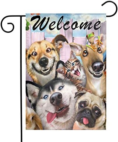 Добре Дошли на Щастливо Куче Животни Открит Градински Флаг, Двупосочен Вертикална Градина Perfekt-Флаг Банер