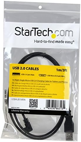 StarTech.com кабел за зареждане и синхронизация Micro-USB с дължина 1 м 3 метра - Правоъгълен кабел за зареждане