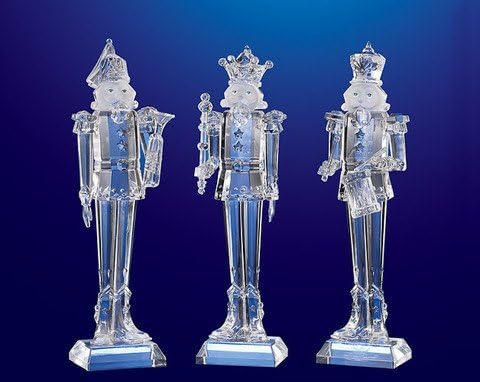 Комплект от 6 Прозрачни Ледени Коледни Щелкунчиков с Подсветка 9 инча