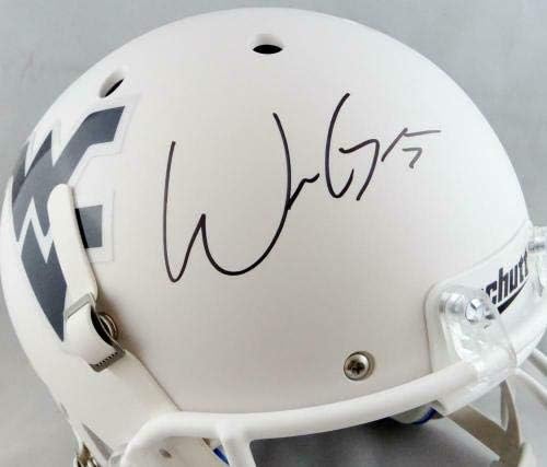В пълен размер, Бяла каска Schutt с автограф на Уил Грира от Западна Вирджиния - JSA W Auth - Студентски каски