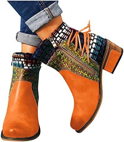 Зимни обувки за жени, Етнически дамски ботуши с цип и токчета, Модерни Къси ботуши в Римски стил от двете страни, Дамски