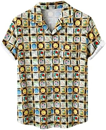2023 Нова Мъжка Лятна Мода Ежедневни Тениска с Гавайским Принтом и Бутони на Морския плаж, с Ревера на Ризата с Къс