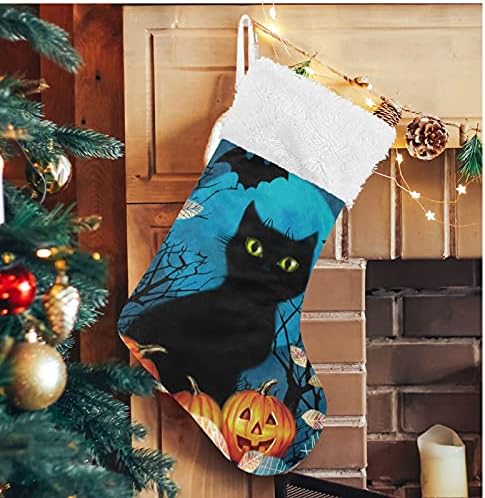 Коледни Чорапи ALAZA Happy Halloween Cat Призрачен Класически Персонализирани Големи Чулочные Украса за Семейни Тържества,