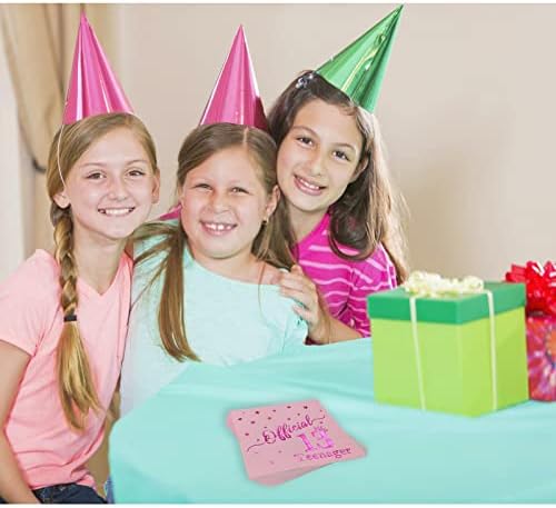 Украса на 13-ти рожден ден за момичетата - на 13 Коктейлни Салфетки за парти по случай рожден Ден, Розово-златна