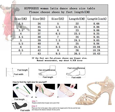 HIPPOSEUS/Дамски обувки за латино танци балната зала с кристали, Модерни Вечерни обувки за Танго и Салса, Ток 8,5 см, Модел CY356, Бронз, 5 B (M) САЩ