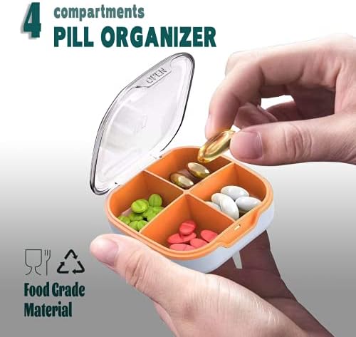 Artfuy 4 Отделения Пътен Органайзер за хапчета - Органайзер за дневни таблетки за джоба на Чантата, Малък Калъф за хапчета,