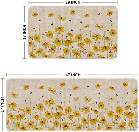 Artoid Mode Жълти цветя Пчелни Пролетта Кухненски подложки, Комплект от 2 теми, Летен Начало Декор, Нископрофилни