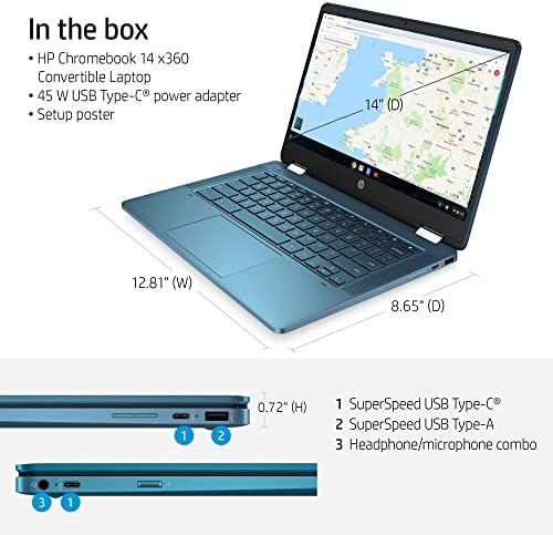 Най-новият лаптоп HP X360 2-в-1 Chromebook с 14-инчов сензорен екран с висока резолюция, процесор Intel Celeron