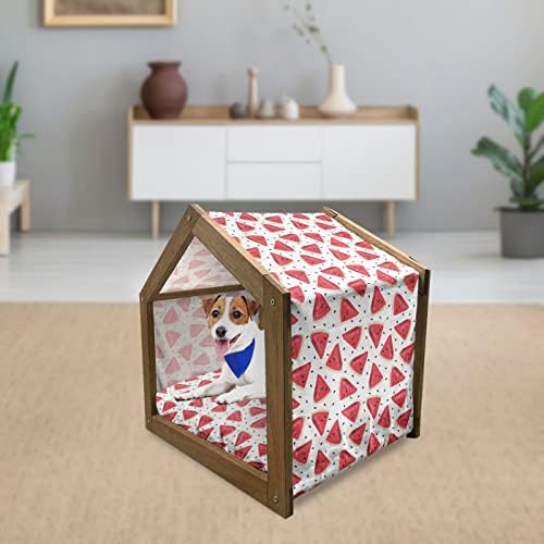 Геометричен Дървена Къщичка за кучета Ambesonne, Монохромен Модерен Фигура с Триъгълен Модел под формата на Мрежа, Преносим