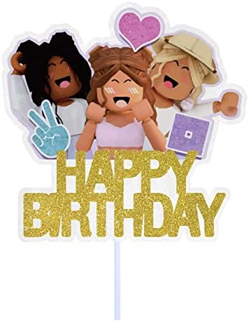 Topper за торта за рожден ден за момичета, видео игри в пясъчника, златни