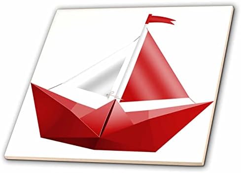 3dRose Симпатичните илюстрации - Хубава илюстрация на парусника от червена и бяла хартия - Плочки (ct-360305-4)
