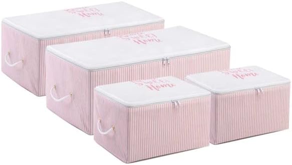 4 Опаковки Розови Торбички за съхранение в Спалнята, Органайзер за дрехи и Завивки, Чанта за организиране на двоен