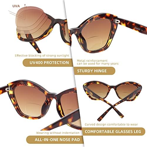 LADEESSE 3 Опаковки Бифокальных Слънчеви очила за четене за жени, Модни Слънчеви Очила Cateye, Улични Очила за четене, Защита