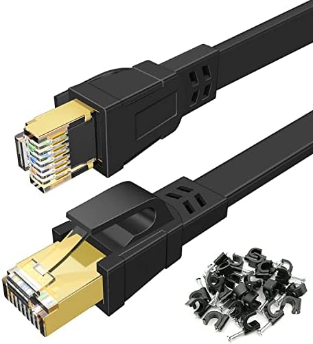 Ethernet кабел DEEGO Cat 8, 30-Крак Високоскоростен LAN-кабел Екраниран Плосък Мрежов кабел 40 gbps 2000 Mhz U/FTP 30AWG с Позлатените конектор RJ45 за игри, Рутер, Модем, PC, PS4, PS5
