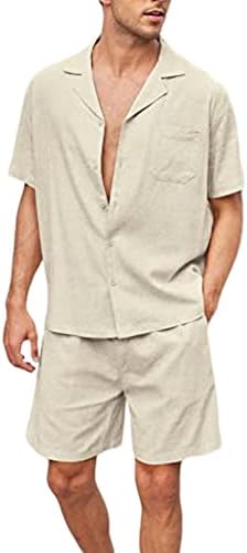 Perbai / Мъжки Комплекти Тениски от 2 теми, Ежедневни Риза с копчета и Къс ръкав, Топ и къси Панталони, Лятна Плажно