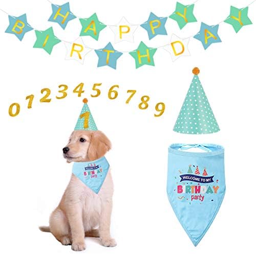 POPETPOP Стоки за Парти в чест на рождения Ден на Кучето - Креативна Кърпа и Шапка за рождения Ден на Кучето, Банер честит Рожден