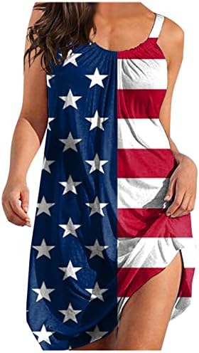 На 4 юли, Плажни Рокли за Жени, Лятно Ежедневна Рокля в стил Бохо, Американски Флаг, Без ръкав, С Кръгло