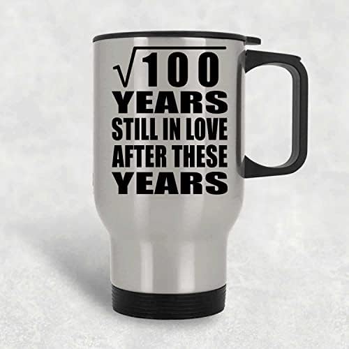 Designsify 10th Anniversary Корен Квадратен от 100 Years Still In Love, Сребърна Чаша за Пътуване, Изолиран