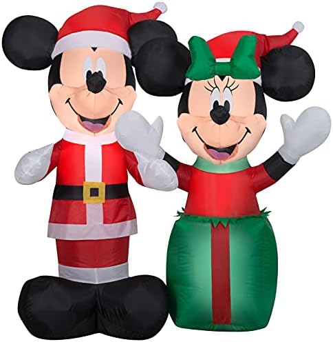 Коледна Надуваема сцена Дядо коледа с Мики и Мини маус и Gemmy височина 4 фута с Въздушно охлаждане Disney