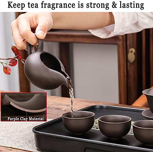 Преносим Пътен Чай, Китайски чайник Кунг-фу Zisha, 12 опаковки, Чай Гърне ръчно изработени Чаши с Тава за