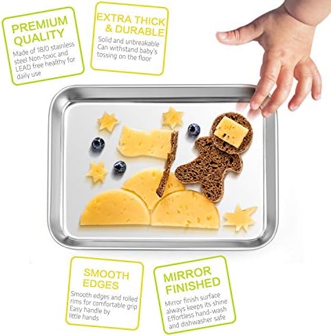 В чиниите на децата E-далеч от неръждаема стомана, 4 предмета, Мини-Комплект метални места за хранене на ястия за деца