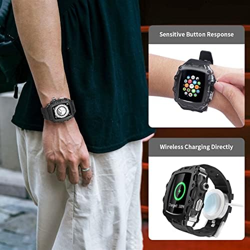 Комплект модификация KANUZ за Apple Watch Series 8 45 мм и Метален bezel + каишка от каучук за iWatch Series 6 SE
