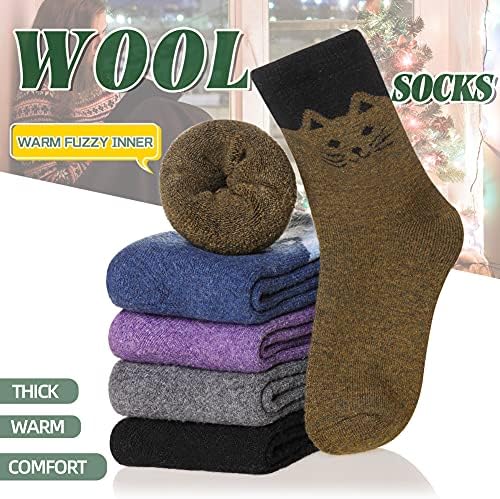 Дамски зимни Вълнени чорапи Velice, Меки Топли и Уютни Дебели Чорапи Crew Causul, 5 Двойки
