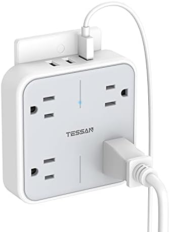 Удължителен кабел с множество контакти с USB, Мрежов филтър TESSAN, Сплитер контакти с 3 USB честота устройства,