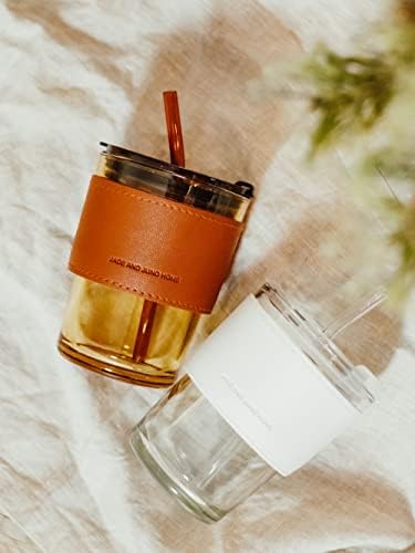 Стъклена кафеена чаша/чаша за чай JADE AND JUNO HOME със стъклен соломинкой и херметически капак (15 унция) - Удобни