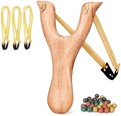 Дървена играчка-прашка kekafu, Професионален набор от ловни рогаток (Изискана опаковка), с 3 Сменяеми гумени ленти