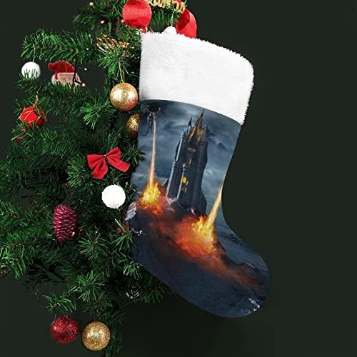 Два Дракона Да Атакуват Замъка Коледни Чорапи, Бели Супер Меки Плюшени Модни Коледна Украса На Коледни Чорапи