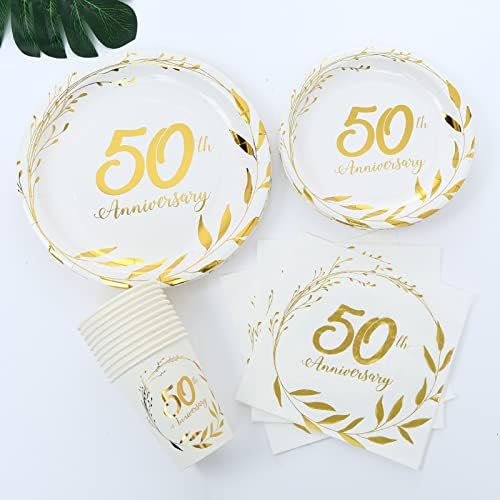 Украса за 50-годишнината на MaitianGuyou Комплект Посуда за Сватбени партита, Златни Хартиени Чинии, Чаши,