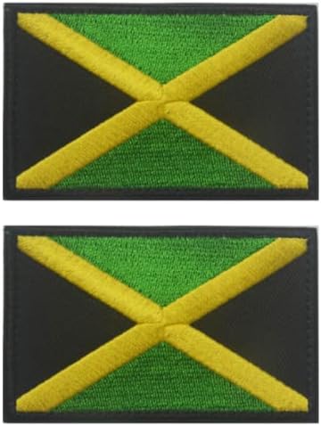 2 елемента Флаг Ямайка Бродирани Ленти за Бродерия Пластир Икона Кука и Контур Бродирана Нашивка