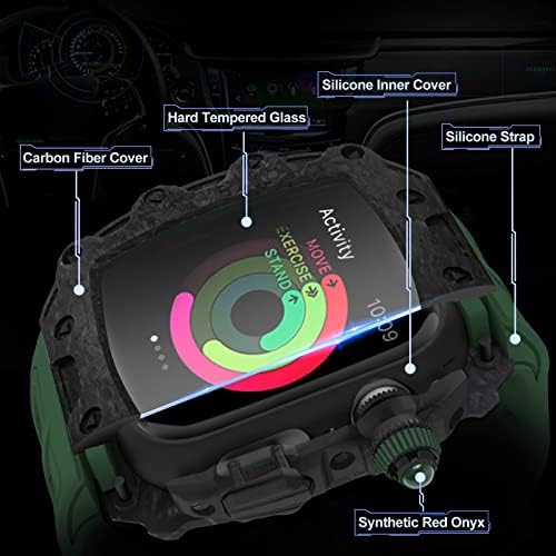 CNHKAU комплект промяна Направи си сам за Apple Watch 45 мм 44 мм Калъф, изработени от въглеродни влакна 3в1,