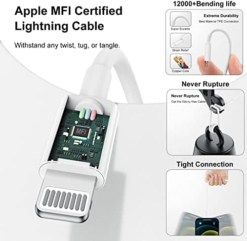 [4 опаковки] Бързо зарядно устройство за iPhone 14 13 12, USB кабел C за Светкавица с дължина 3 метра / 6