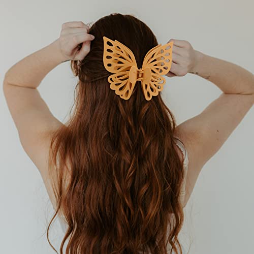 Съдържание на ПАКЕТА 2 бр. големи щипки за коса с пеперуди за жени, големи щипки за коса-нокти за тънки гъста коса, красиви фиби с пеперуди за коса, жълто-розови щипки