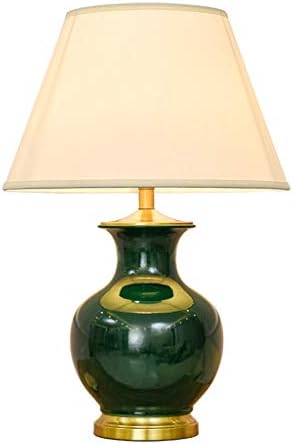 ZHYH Американската Проста Керамична Настолна Лампа, Бронзова Лампа, Нощна лампа за Спални, Червен Сватбен Подарък, Лампа за дневна и кабинет с Потъмняване (Цвят: бял-Д