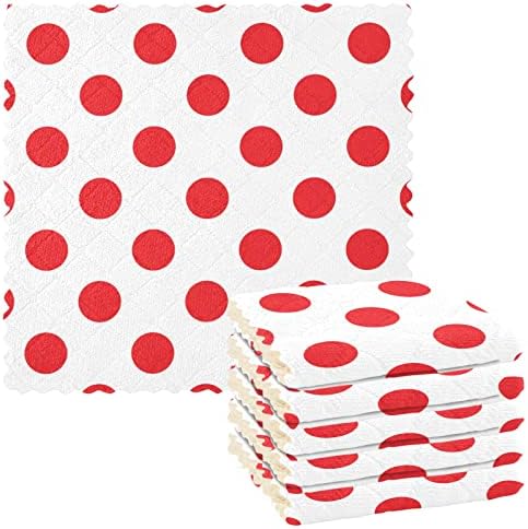Sinestour Червено-Бели Кърпички за миене на съдове в полка точки, 6 Опаковки, Почистващи Кърпички за миене и сушене на