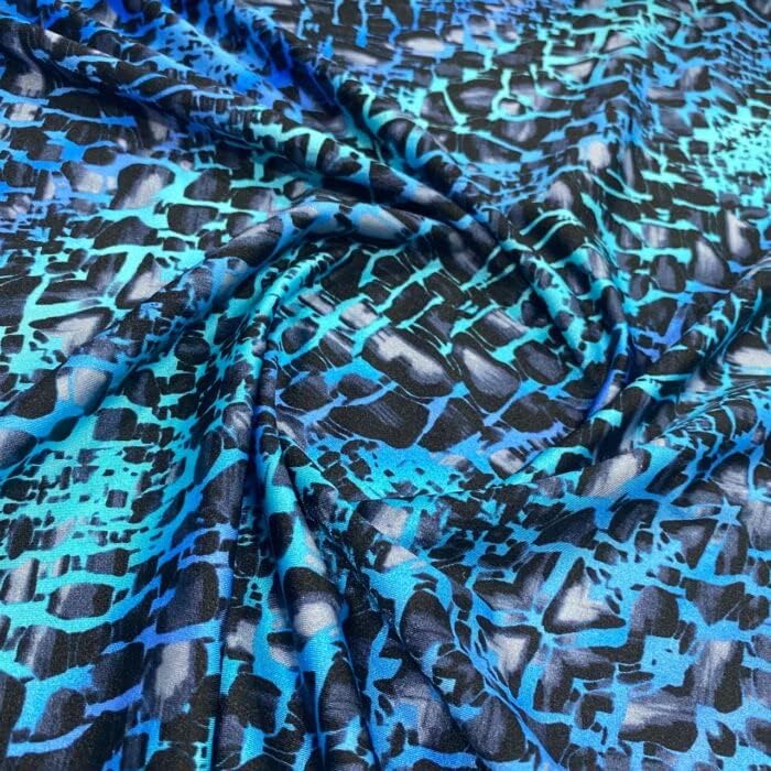 TelasLycraCom - (Разпечатки от синята змия на кожата), непрекъснато парцела x 60 см, 4-лентови еластичната тъкан от ликра с