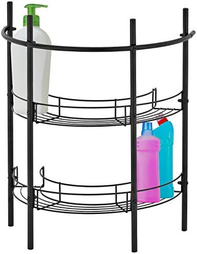 MyGift Черен Метален Багажник Под мивката, Качествен Органайзер за съхранение на Стойка за Баня с 2 Рафтове за показване