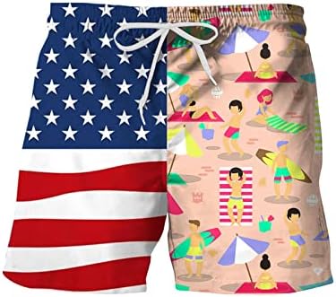 На 4 юли Мъжки къси Панталони, Мъжки Бански Свободни Бански костюми Еластичен Колан Дишаща Американски Флаг Дълги Плажни Шорти Бански